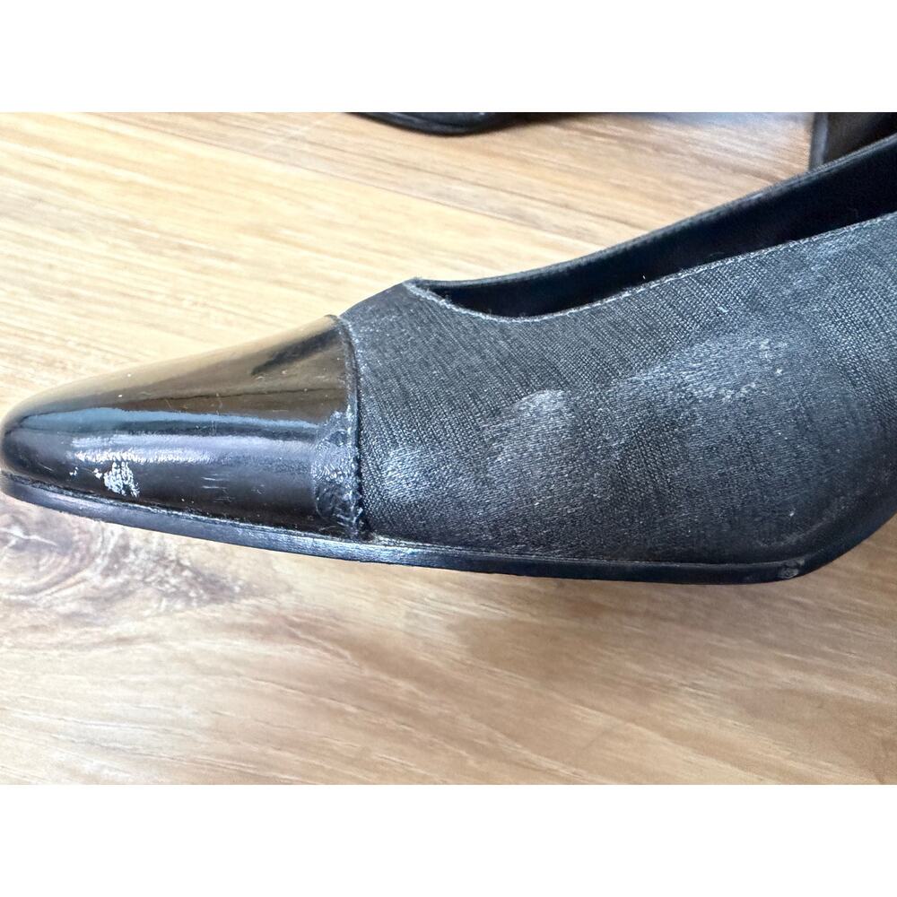 Bandalino Black Cap Toe Block Heel Pumps Size 8M Vintage Career Shoes FLAWED - Picture 4 of 6